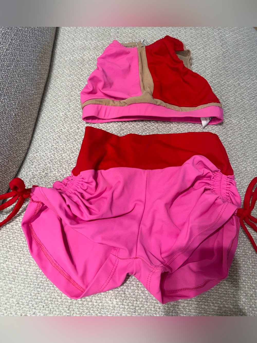 Kids Two-Tone Pink & Red Dance Shorts Set